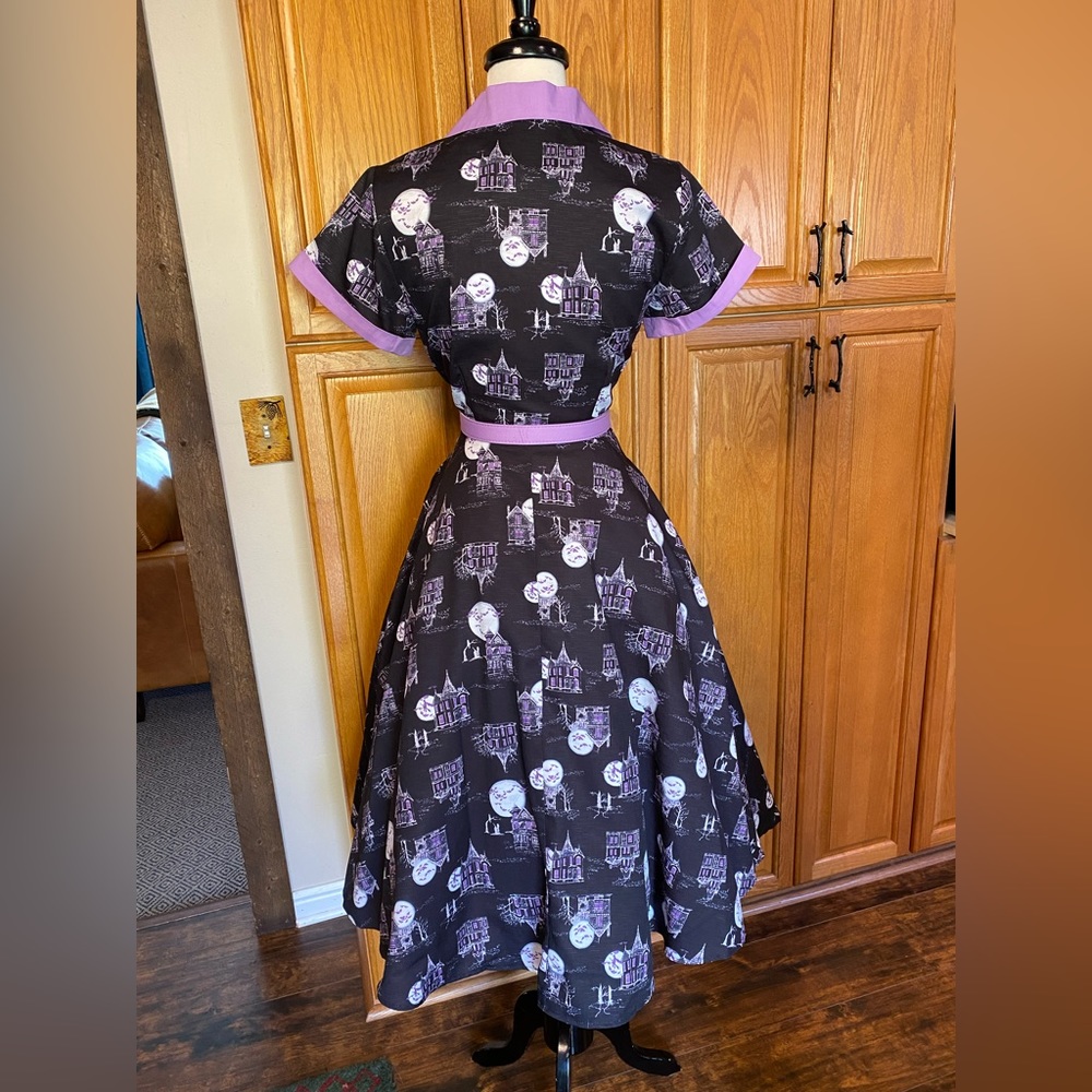 π HAUNTED HOUSE HALLOWEEN PINUP SWING DISNEY HOUSEWIFE DRESS NWT - Picture 5 of 11
